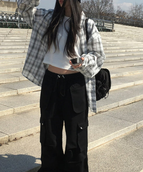 anyonemore(エニワンモア)/チェック柄 オーバーサイズ ルーズフィット 長袖 シャツ/Woods Checkered Oversized Fit Long Sleeve Shirt | AT2254035 | ホワイト