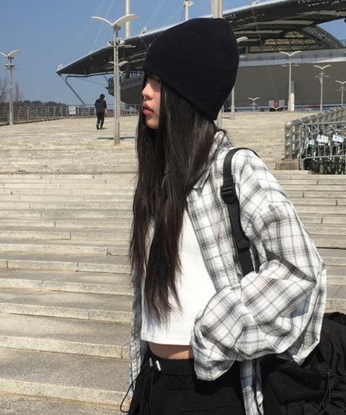 anyonemore(エニワンモア)/チェック柄 オーバーサイズ ルーズフィット 長袖 シャツ/Woods Checkered Oversized Fit Long Sleeve Shirt | AT2254035 | ホワイト