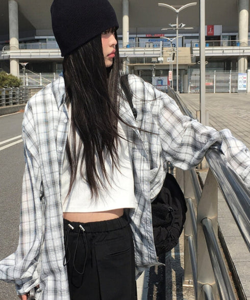 anyonemore(エニワンモア)/チェック柄 オーバーサイズ ルーズフィット 長袖 シャツ/Woods Checkered Oversized Fit Long Sleeve Shirt | AT2254035 | ホワイト