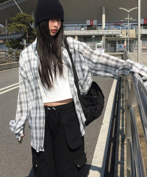 anyonemore(エニワンモア)/チェック柄 オーバーサイズ ルーズフィット 長袖 シャツ/Woods Checkered Oversized Fit Long Sleeve Shirt | AT2254035 | ホワイト