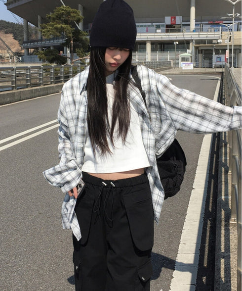 anyonemore(エニワンモア)/チェック柄 オーバーサイズ ルーズフィット 長袖 シャツ/Woods Checkered Oversized Fit Long Sleeve Shirt | AT2254035 | ホワイト