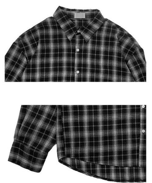anyonemore(エニワンモア)/チェック柄 オーバーサイズ ルーズフィット 長袖 シャツ/Woods Checkered Oversized Fit Long Sleeve Shirt | AT2254035 | ブラック