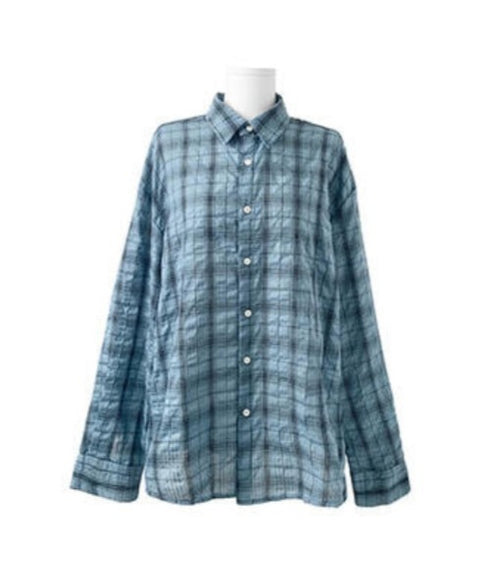 anyonemore(エニワンモア)/チェック柄 オーバーサイズ ルーズフィット 長袖 シャツ/Woods Checkered Oversized Fit Long Sleeve Shirt | AT2254035 | ブルー