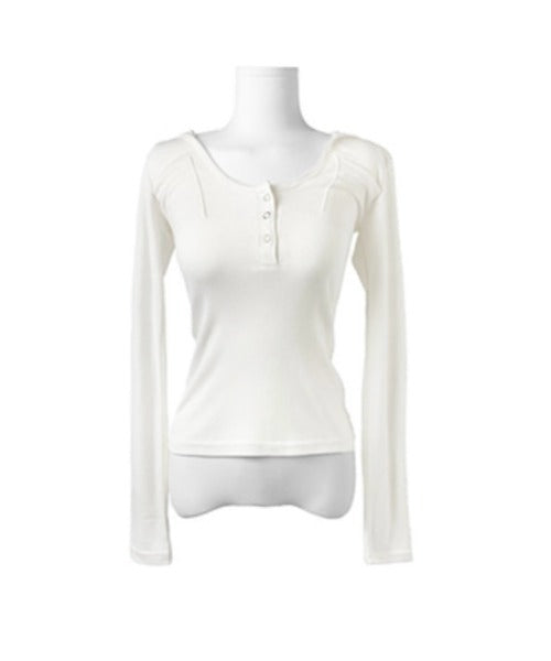 anyonemore(エニワンモア)/フード付き スナップボタン スリムフィット 長袖 Tシャツ/Rezer Hoodie Button Long Sleeve T-Shirt | AT2254036 | アイボリー