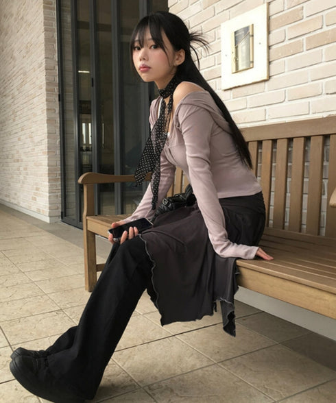 anyonemore(エニワンモア)/フード付き スナップボタン スリムフィット 長袖 Tシャツ/Rezer Hoodie Button Long Sleeve T-Shirt | AT2254036 | ピンクベージュ