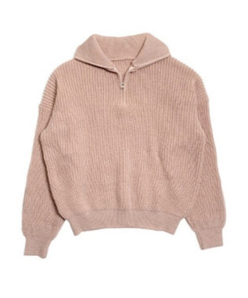 anyonemore(エニワンモア)/2WAY ルーズ ハーフジップ ハイネック ニット プルオーバー/Vanilla Neck Collar Loose Fit Knit Half Zip-Up | AT2254037 | ピンク