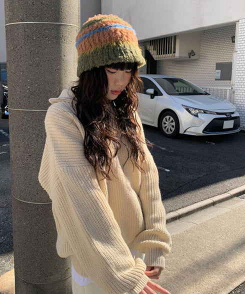 anyonemore(エニワンモア)/2WAY ルーズ ハーフジップ ハイネック ニット プルオーバー/Vanilla Neck Collar Loose Fit Knit Half Zip-Up | AT2254037 | ベージュ