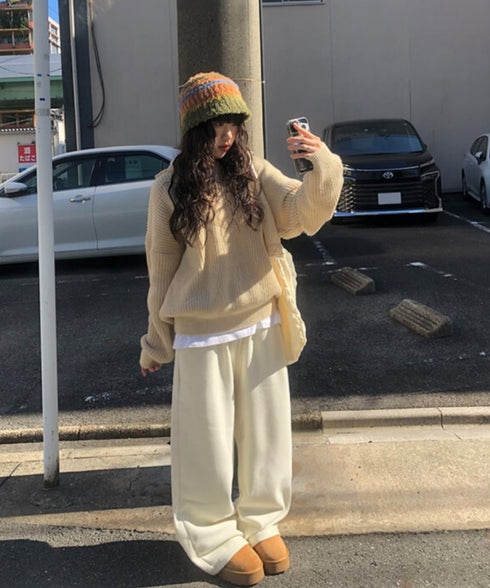 anyonemore(エニワンモア)/2WAY ルーズ ハーフジップ ハイネック ニット プルオーバー/Vanilla Neck Collar Loose Fit Knit Half Zip-Up | AT2254037 | ベージュ