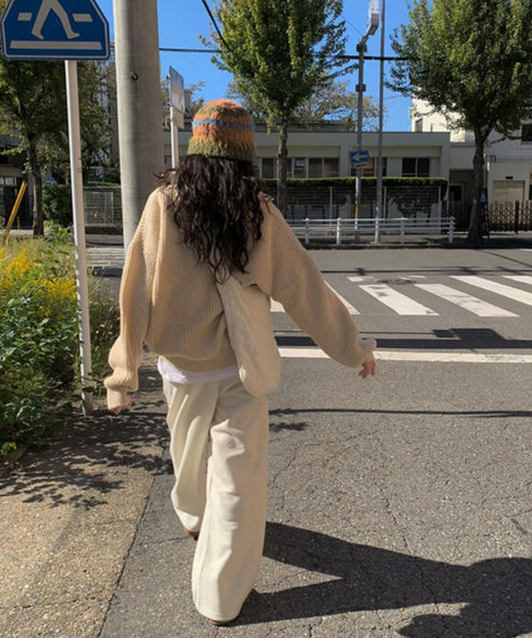 anyonemore(エニワンモア)/2WAY ルーズ ハーフジップ ハイネック ニット プルオーバー/Vanilla Neck Collar Loose Fit Knit Half Zip-Up | AT2254037 | ベージュ