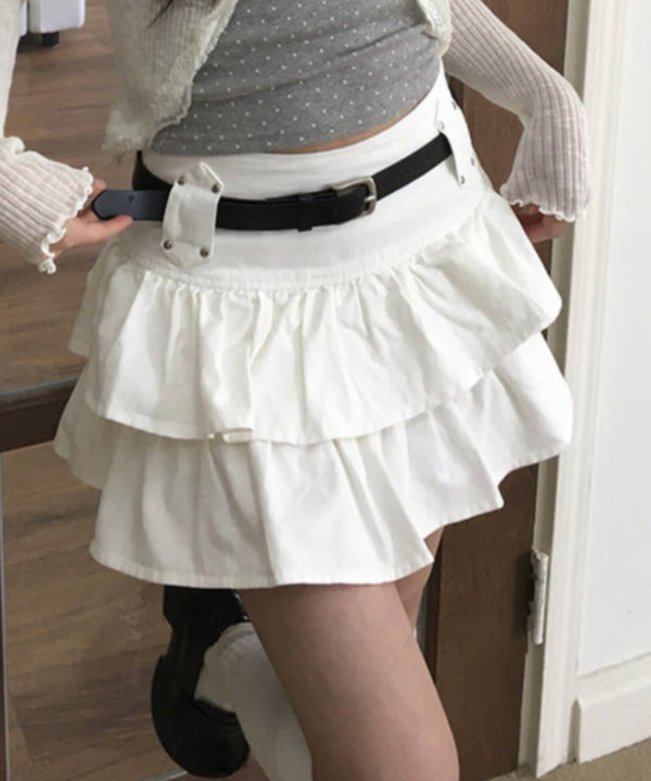 anyonemore(エニワンモア)/ベルトセット 2段ティアード フリル ミニスカート（インナーパンツ付き）/Kasen Cancan Frill Mini Skirt | AT2254038 | アイボリー