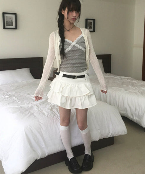 anyonemore(エニワンモア)/ベルトセット 2段ティアード フリル ミニスカート（インナーパンツ付き）/Kasen Cancan Frill Mini Skirt | AT2254038 | アイボリー