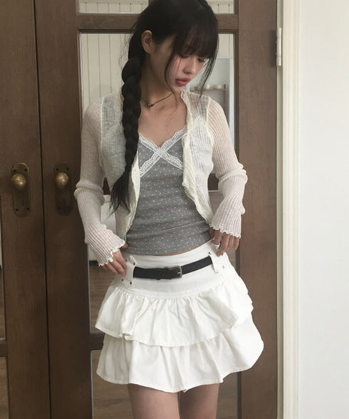 anyonemore(エニワンモア)/ベルトセット 2段ティアード フリル ミニスカート（インナーパンツ付き）/Kasen Cancan Frill Mini Skirt | AT2254038 | アイボリー