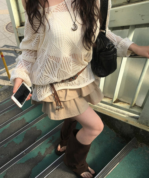 anyonemore(エニワンモア)/ベルトセット 2段ティアード フリル ミニスカート（インナーパンツ付き）/Kasen Cancan Frill Mini Skirt | AT2254038 | ベージュ