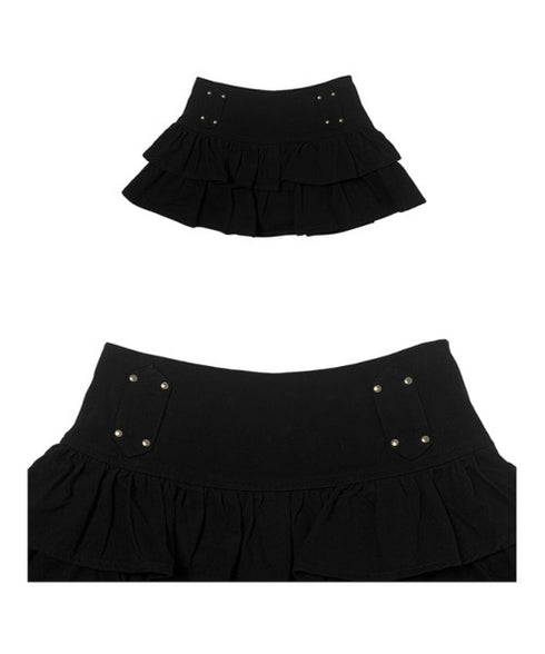 anyonemore(エニワンモア)/ベルトセット 2段ティアード フリル ミニスカート（インナーパンツ付き）/Kasen Cancan Frill Mini Skirt | AT2254038 | ブラック