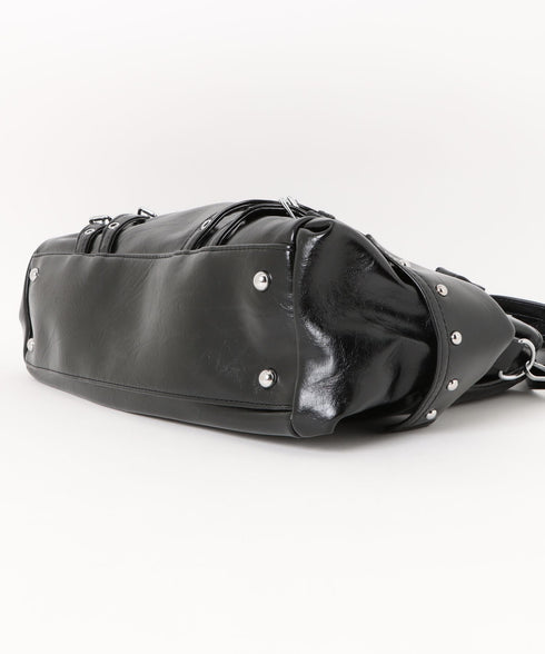 anyonemore(エニワンモア)/2WAY 大容量 スタッズベルト ショルダーバッグ トートバッグ/Riva Glossy Stud 2way Bowsew Cross Shoulder Bag | AT1254040 | ブラック