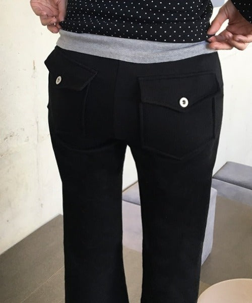 anyonemore(エニワンモア)/バックポケット スリム ブーツカット スウェットパンツ トレーニングパンツ/Living Back Pocket Slim Bootcut Training Pants | AT2254041 | ブラック