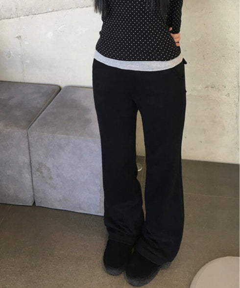 anyonemore(エニワンモア)/バックポケット スリム ブーツカット スウェットパンツ トレーニングパンツ/Living Back Pocket Slim Bootcut Training Pants | AT2254041 | ブラック