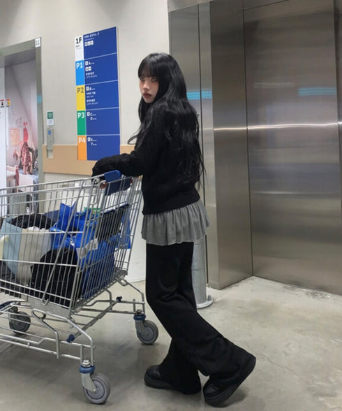 anyonemore(エニワンモア)/バックポケット スリム ブーツカット スウェットパンツ トレーニングパンツ/Living Back Pocket Slim Bootcut Training Pants | AT2254041 | ブラック