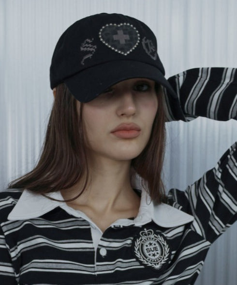 SETUPEXE(セットアップイーエックスイー)/スタッズ アップリケ ベースボール キャップ 帽子/LEO APPLIQUE BALL CAP | AT5254042 | ブラック