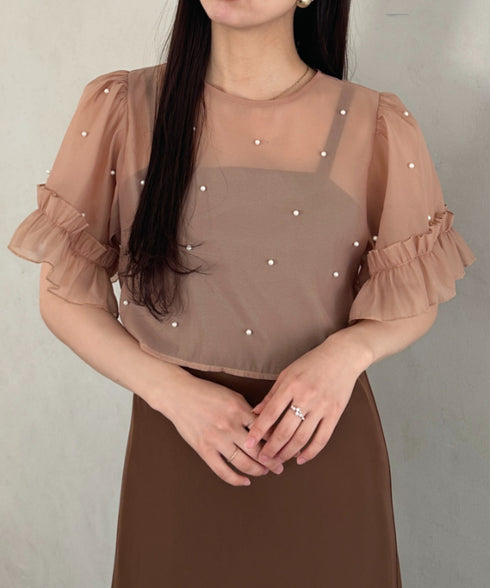 フォーマル 二次会オケージョン パーティードレス パールトップスキャミワンピース２点セットドレス | MD2256038 | ブラウン