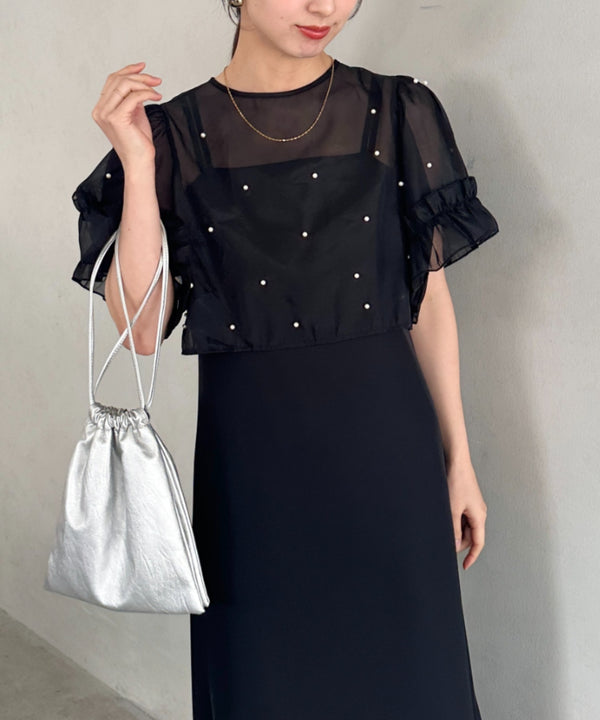 フォーマル 二次会オケージョン パーティードレス パールトップスキャミワンピース２点セットドレス | MD2256038 | ブラック