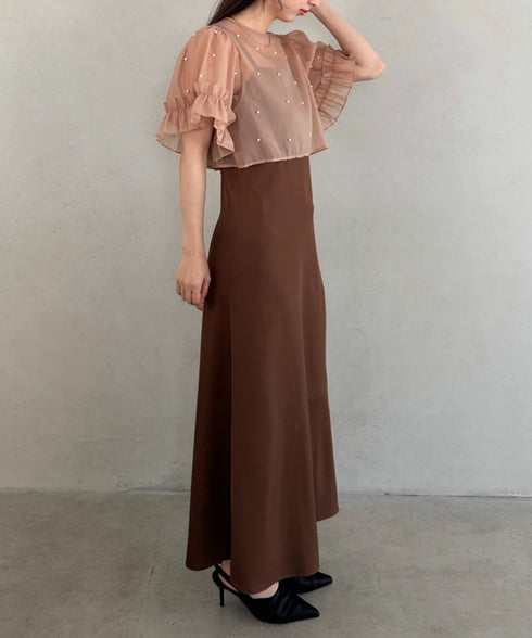 フォーマル 二次会オケージョン パーティードレス パールトップスキャミワンピース２点セットドレス | MD2256038 | ブラウン