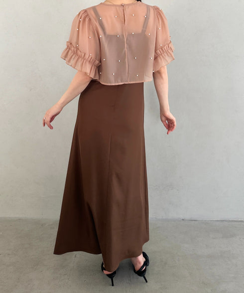 フォーマル 二次会オケージョン パーティードレス パールトップスキャミワンピース２点セットドレス | MD2256038 | ブラウン