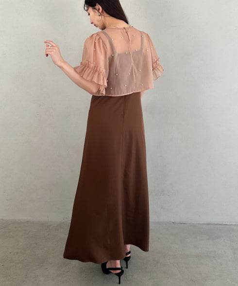 フォーマル 二次会オケージョン パーティードレス パールトップスキャミワンピース２点セットドレス | MD2256038 | ブラウン