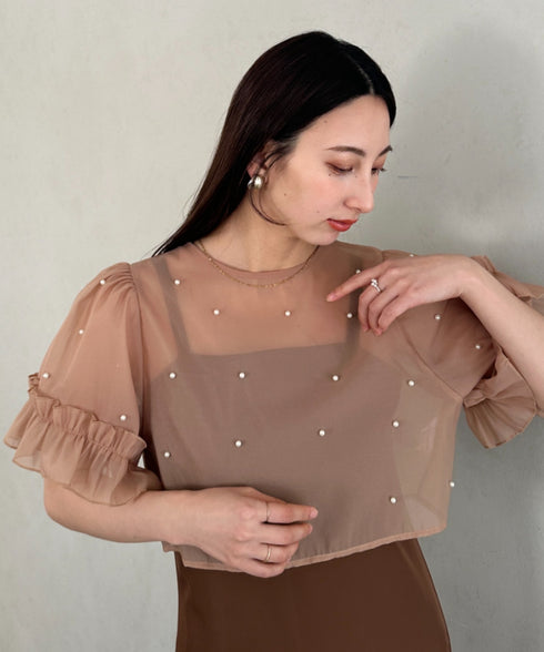 フォーマル 二次会オケージョン パーティードレス パールトップスキャミワンピース２点セットドレス | MD2256038 | ブラウン