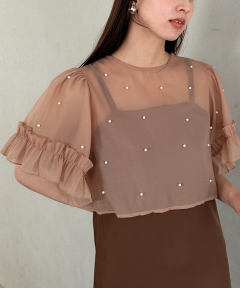 フォーマル 二次会オケージョン パーティードレス パールトップスキャミワンピース２点セットドレス | MD2256038 | ブラウン