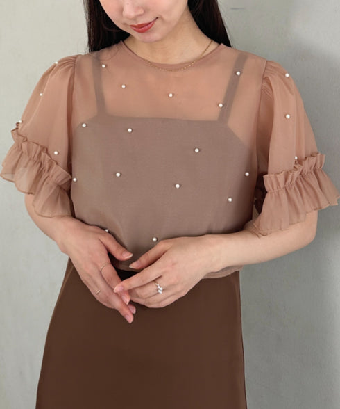 フォーマル 二次会オケージョン パーティードレス パールトップスキャミワンピース２点セットドレス | MD2256038 | ブラウン