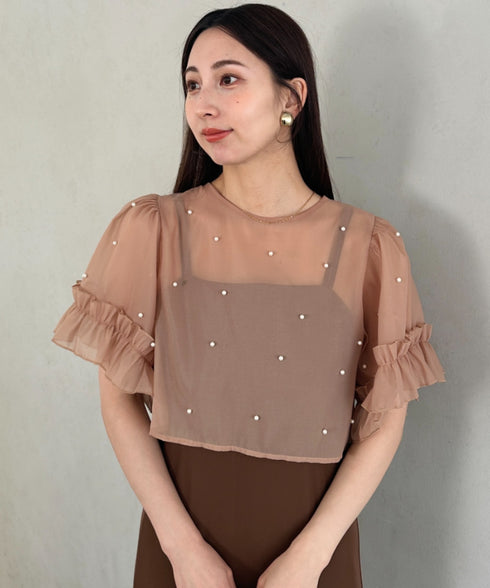 フォーマル 二次会オケージョン パーティードレス パールトップスキャミワンピース２点セットドレス | MD2256038 | ブラウン