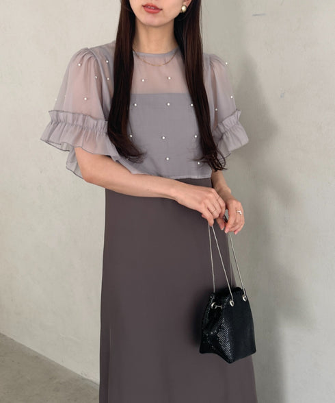 フォーマル 二次会オケージョン パーティードレス パールトップスキャミワンピース２点セットドレス | MD2256038 | グレー