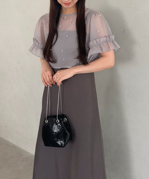 フォーマル 二次会オケージョン パーティードレス パールトップスキャミワンピース２点セットドレス | MD2256038 | グレー