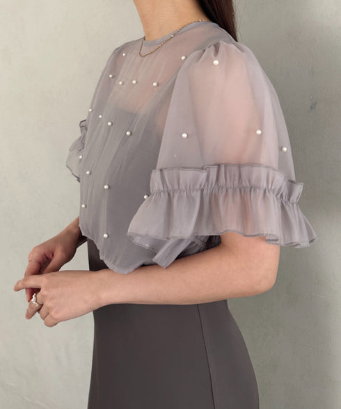 フォーマル 二次会オケージョン パーティードレス パールトップスキャミワンピース２点セットドレス | MD2256038 | グレー