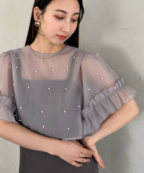 フォーマル 二次会オケージョン パーティードレス パールトップスキャミワンピース２点セットドレス | MD2256038 | グレー