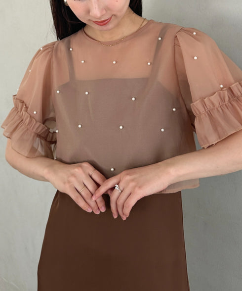 フォーマル 二次会オケージョン パーティードレス パールトップスキャミワンピース２点セットドレス | MD2256038 | ブラウン