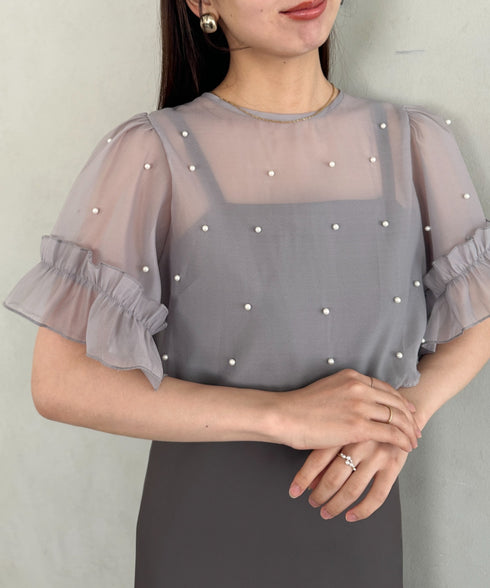 フォーマル 二次会オケージョン パーティードレス パールトップスキャミワンピース２点セットドレス | MD2256038 | グレー