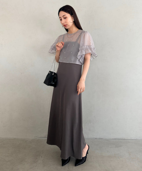 フォーマル 二次会オケージョン パーティードレス パールトップスキャミワンピース２点セットドレス | MD2256038 | グレー