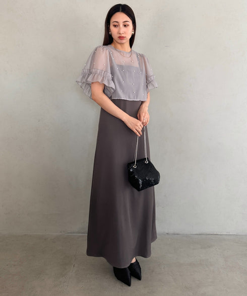 フォーマル 二次会オケージョン パーティードレス パールトップスキャミワンピース２点セットドレス | MD2256038 | グレー