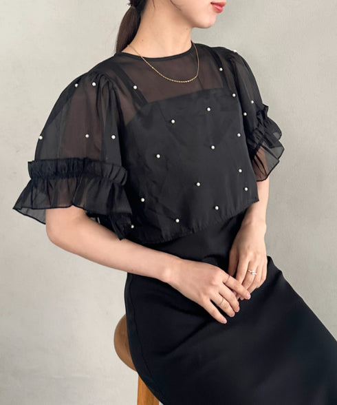 フォーマル 二次会オケージョン パーティードレス パールトップスキャミワンピース２点セットドレス | MD2256038 | ブラック