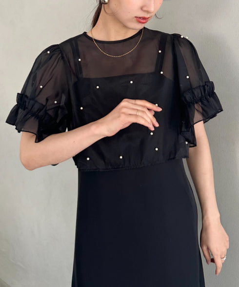 フォーマル 二次会オケージョン パーティードレス パールトップスキャミワンピース２点セットドレス | MD2256038 | ブラック