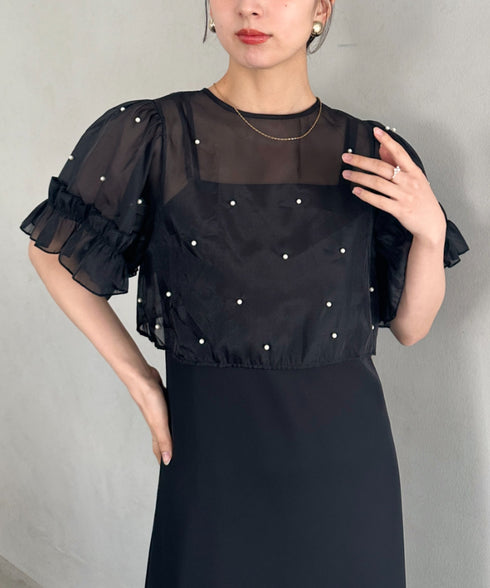 フォーマル 二次会オケージョン パーティードレス パールトップスキャミワンピース２点セットドレス | MD2256038 | ブラック