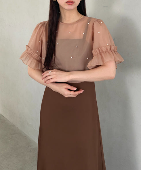 フォーマル 二次会オケージョン パーティードレス パールトップスキャミワンピース２点セットドレス | MD2256038 | ブラウン