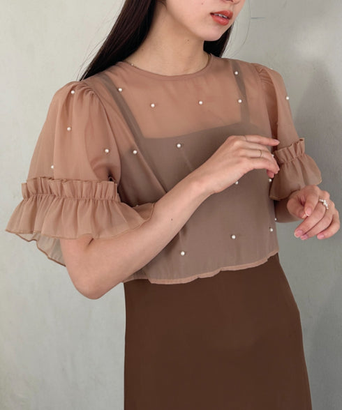 フォーマル 二次会オケージョン パーティードレス パールトップスキャミワンピース２点セットドレス | MD2256038 | ブラウン