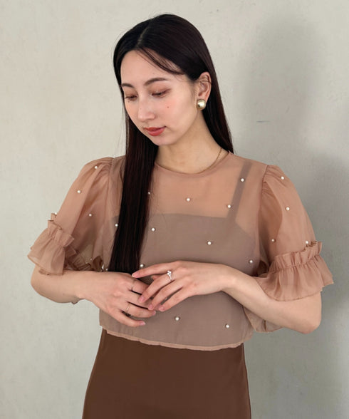 フォーマル 二次会オケージョン パーティードレス パールトップスキャミワンピース２点セットドレス | MD2256038 | ブラウン