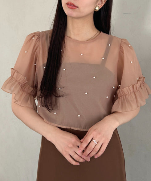 フォーマル 二次会オケージョン パーティードレス パールトップスキャミワンピース２点セットドレス | MD2256038 | ブラウン