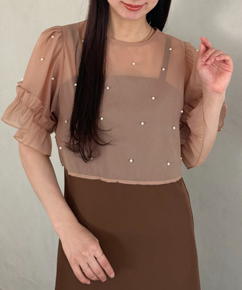 フォーマル 二次会オケージョン パーティードレス パールトップスキャミワンピース２点セットドレス | MD2256038 | ブラウン