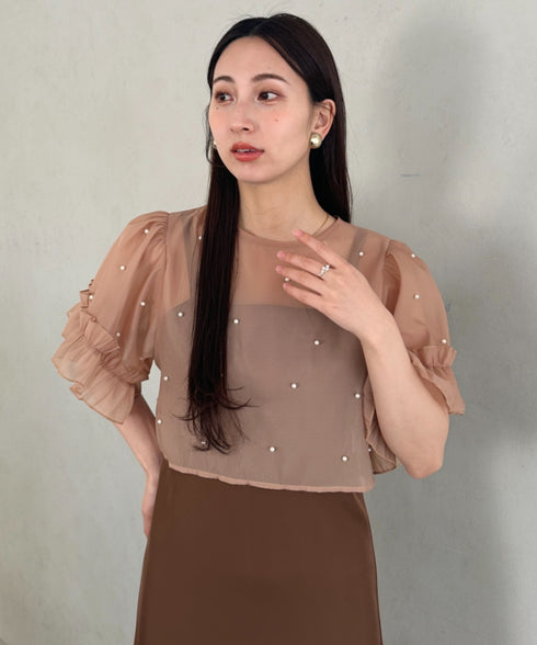 フォーマル 二次会オケージョン パーティードレス パールトップスキャミワンピース２点セットドレス | MD2256038 | ブラウン