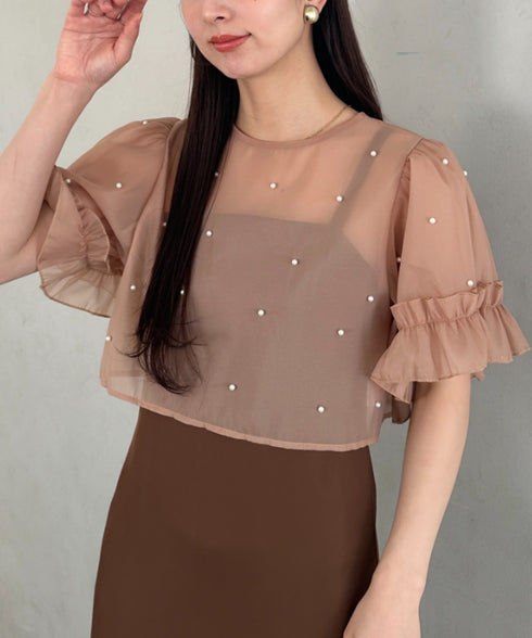 フォーマル 二次会オケージョン パーティードレス パールトップスキャミワンピース２点セットドレス | MD2256038 | ブラウン